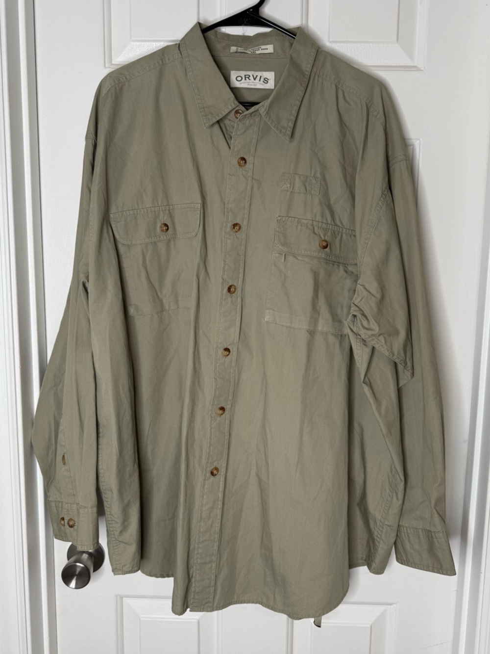 Orvis Men's Casual Button-Down Shirt in Light Olive Green